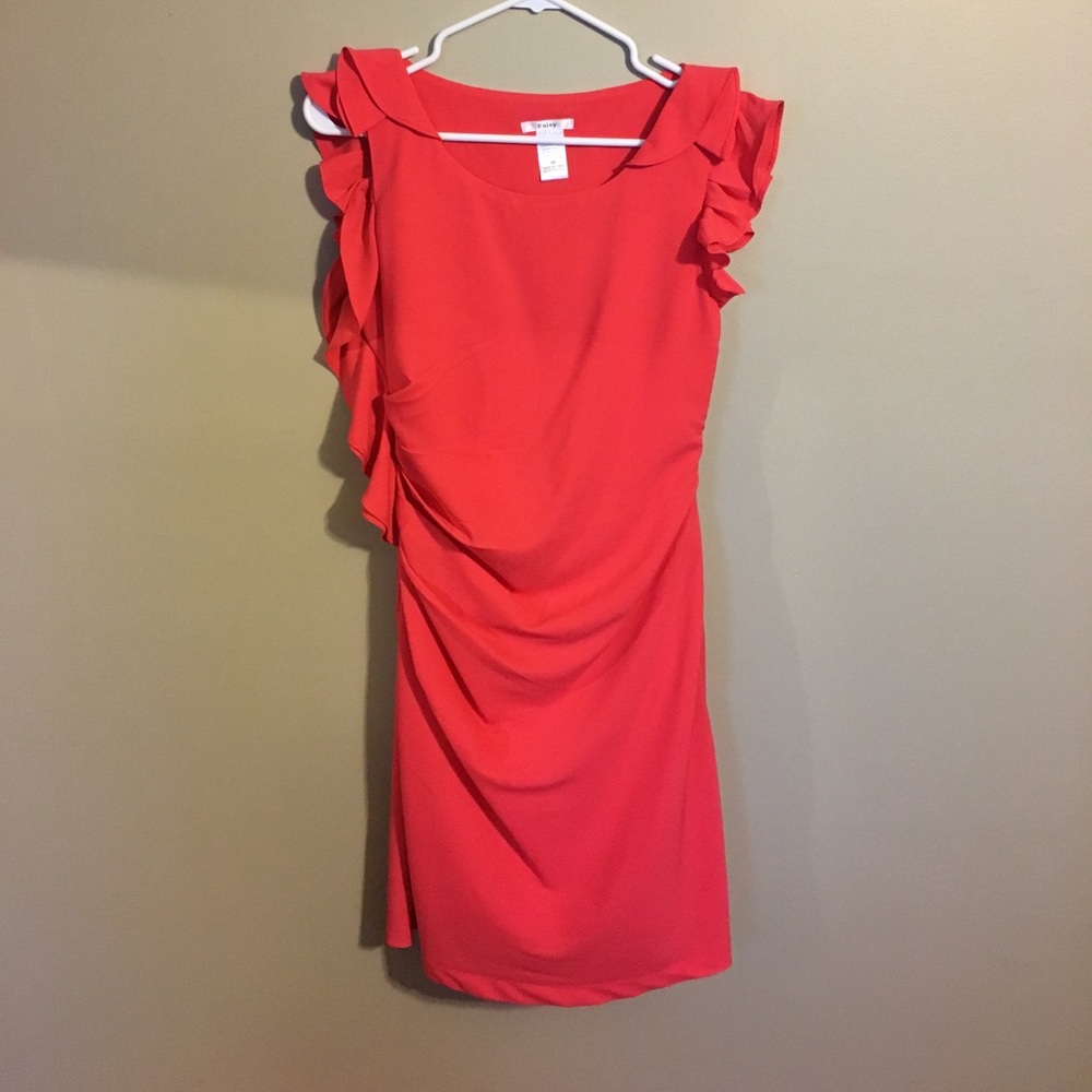 Hot pink/orange ruched cocktail dress