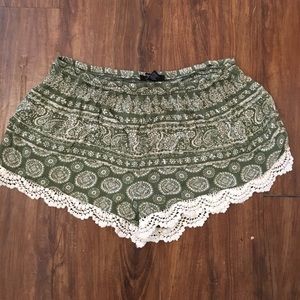 Olive and cream patterned shorts