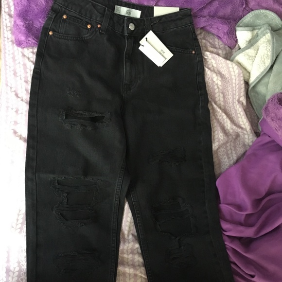 TOP SHOP Black High Waisted Distressed Moto Jeans - Picture 3 of 5