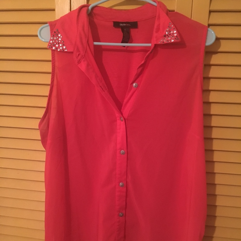 Pinkish-red studded button down!