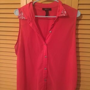 Pinkish-red studded button down!