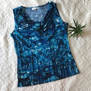 CALVIN KLEIN. Rich Blue Scoop Neckline Blouse