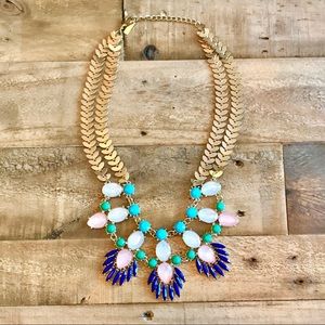 Blue, Green, White, Pink & Gold Statement Necklace