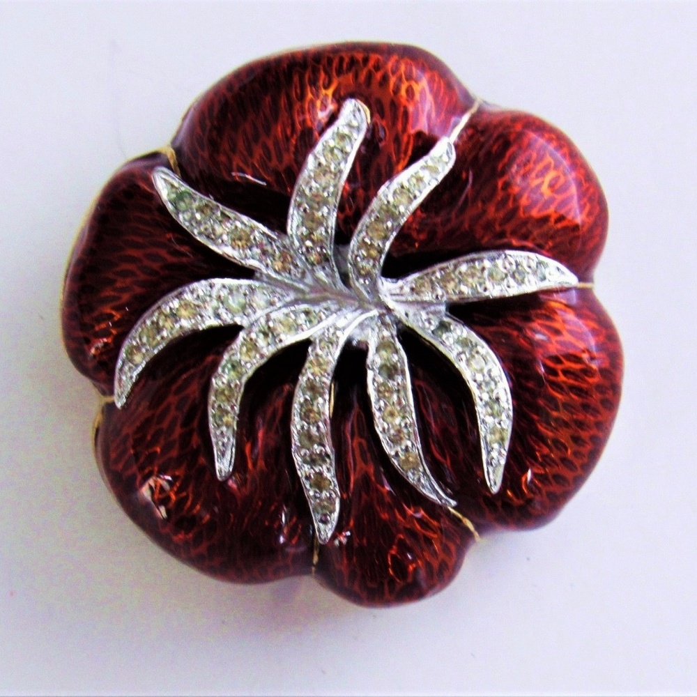 JUDITH LEIBER "Strawberry" Enamel Gold Plated Pin