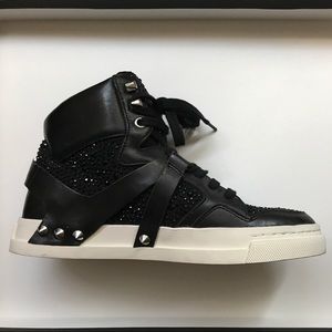 ASH black leather high top bling sneaker size 8