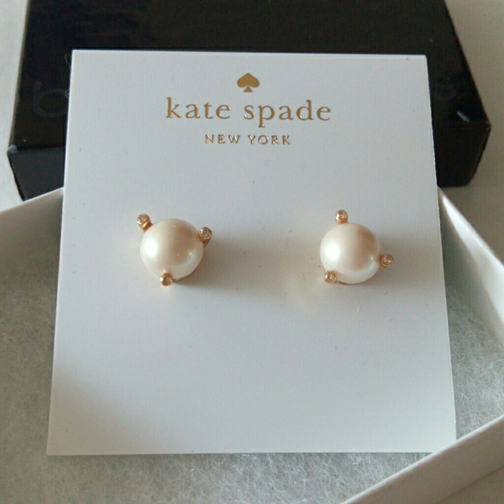 Kate Spade pearl and cz earrings in gold setting