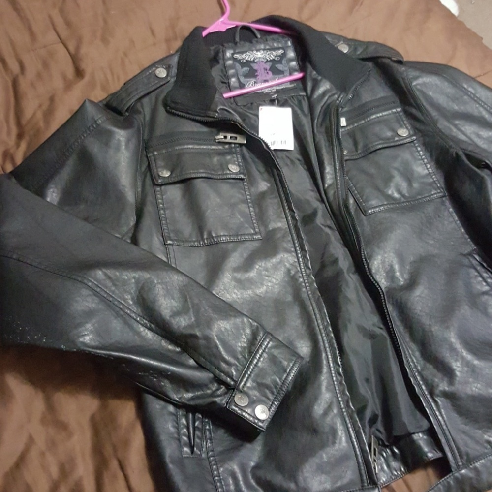 Black Synthetic Leather Jacket