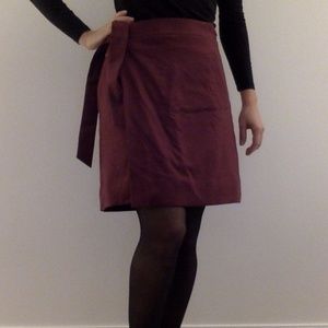Maroon Tie Flannel Pencil Skirt with Pockets,00