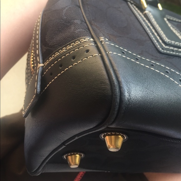 Coach signature Satchel black leather white thread - Picture 8 of 8