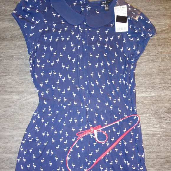 Navy Blue Flamingo Print Dress - Picture 1 of 3