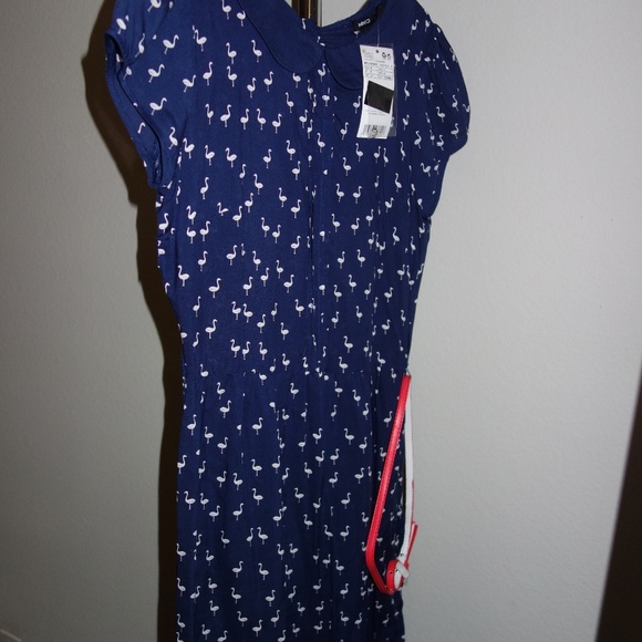 Navy Blue Flamingo Print Dress - Picture 3 of 3