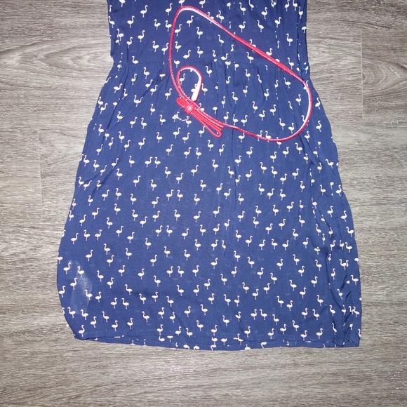Navy Blue Flamingo Print Dress - Picture 2 of 3