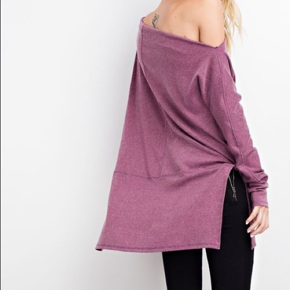Slouchy Relaxed Tee- FADED PLUM - Picture 4 of 5