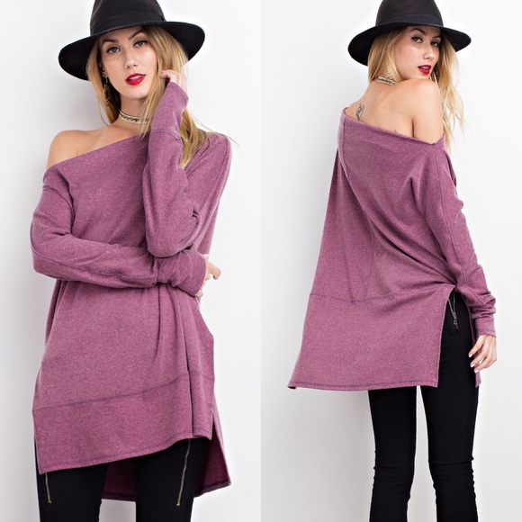 Slouchy Relaxed Tee- FADED PLUM - Picture 3 of 5