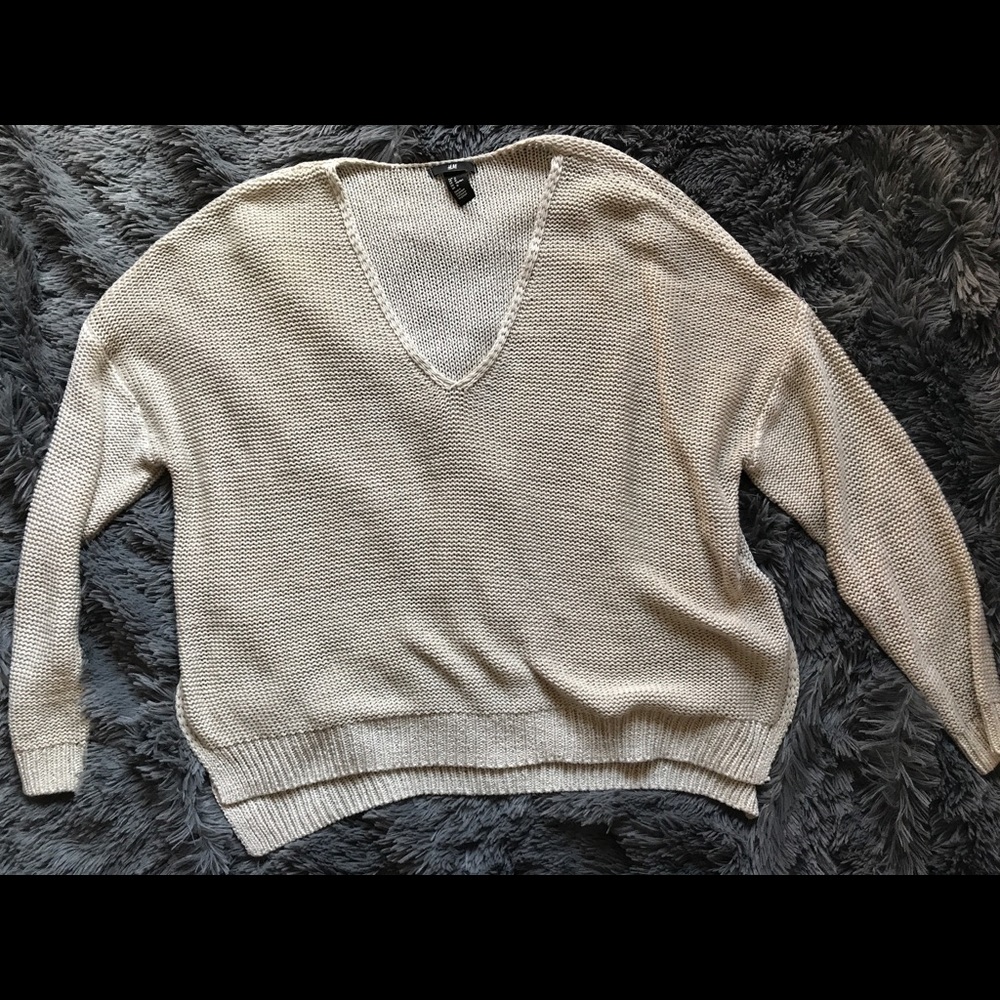 Heavy knit tan v neck sweater