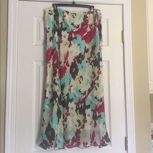 Elastic waist lined multi color long skirt.