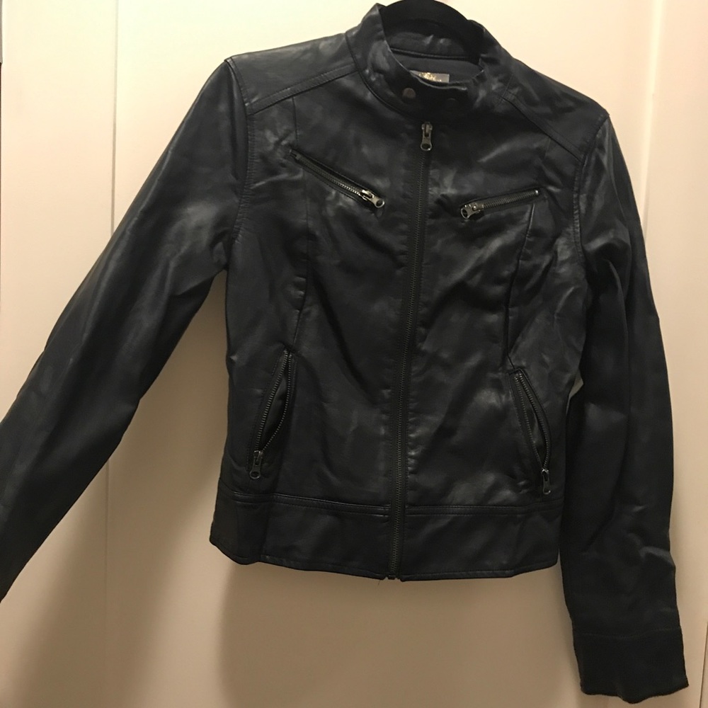 Dark blue faux leather jacket