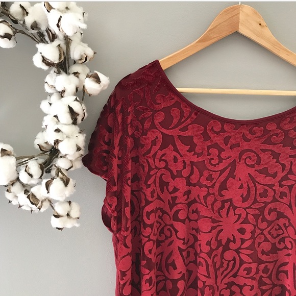NWOT Plus Size Crimson Velvet Burnout Top - Picture 2 of 5