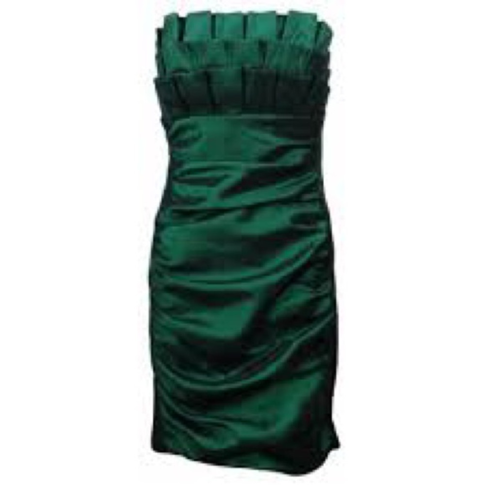 Ruched ruffled green mini dress, XSCAPE