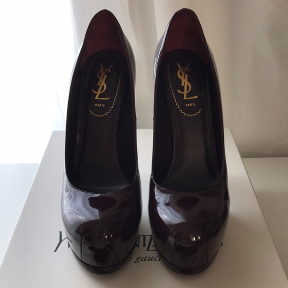 YSL Tribtoo 105 Platform Pumps Burgundy Size 37 - Picture 2 of 7