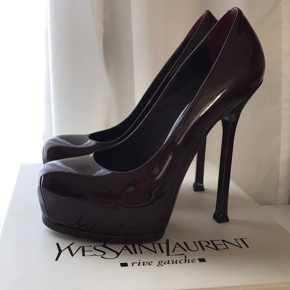 YSL Tribtoo 105 Platform Pumps Burgundy Size 37 - Picture 1 of 7