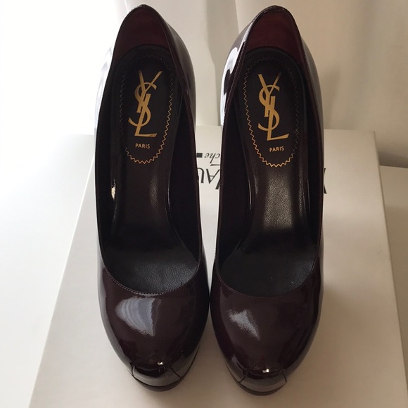 YSL Tribtoo 105 Platform Pumps Burgundy Size 37 - Picture 4 of 7