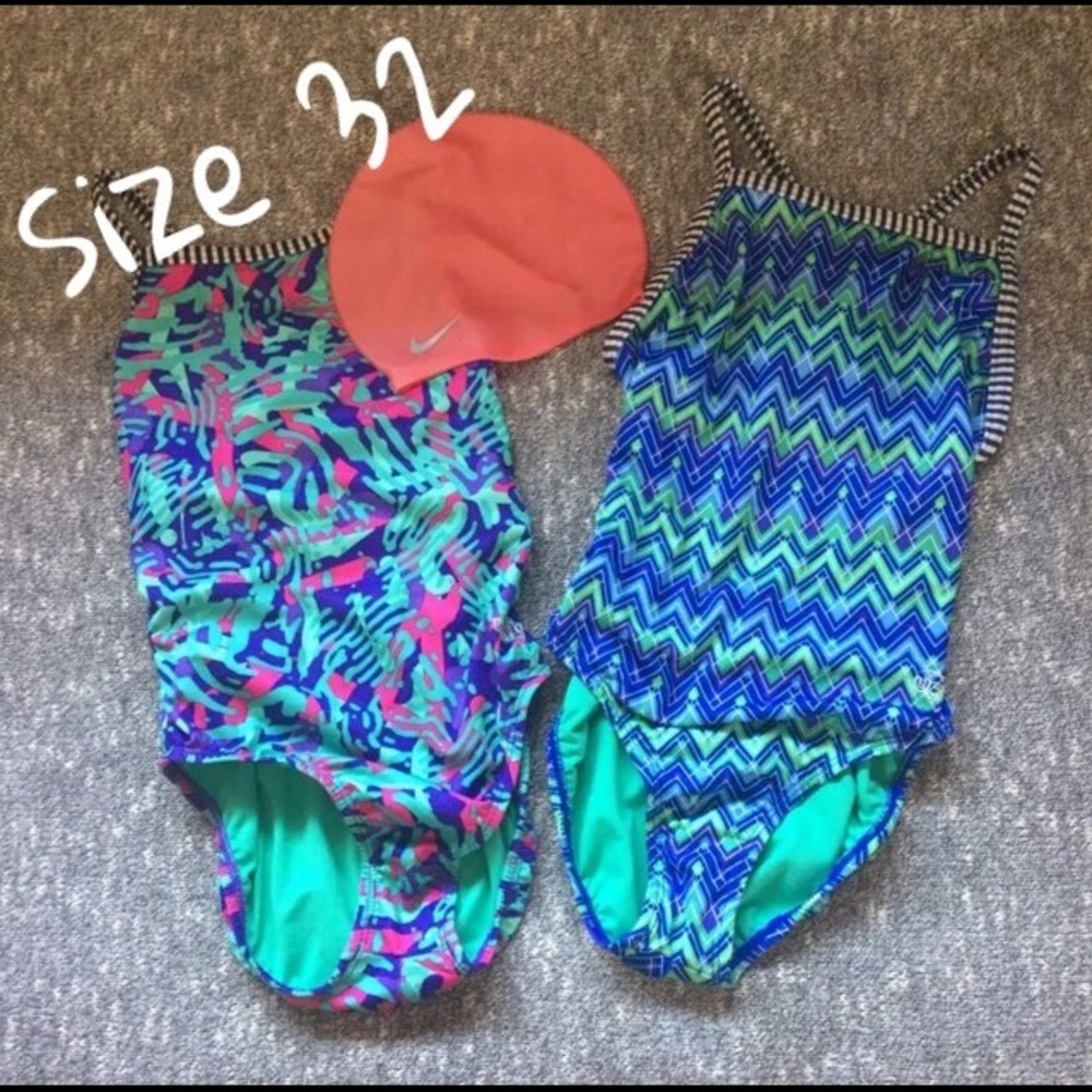 🔴SOLD🔴 2 Dolfin Uglies Swimsuits (Size 32) + Cap