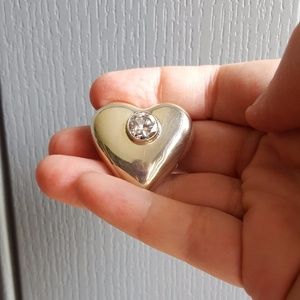 Sterling silver & crystal puffy heart pin