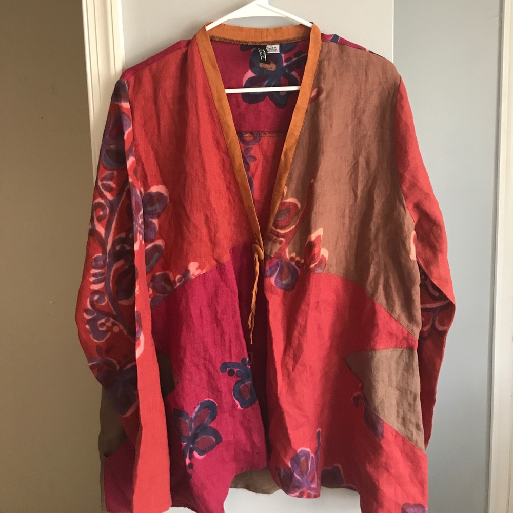 Winter sun hand painted linen jacket