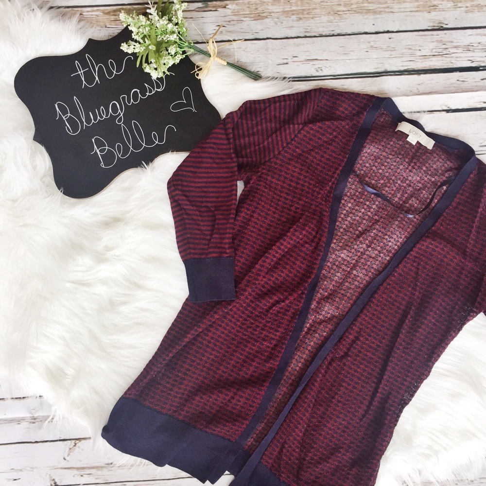 LOFT Red and Navy Button Sweater cardigan