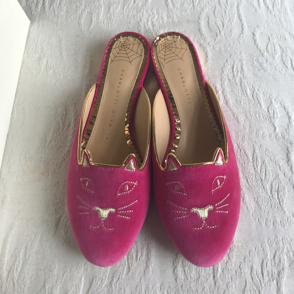 Charlotte Olympia Shoes - Charlotte Olympia Kitty Velvet Mules