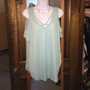 Light blue cold shoulder shirt