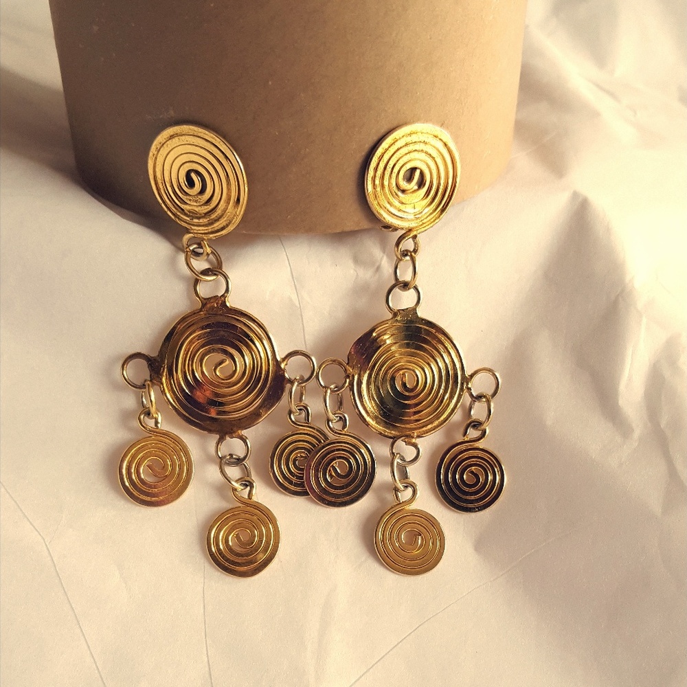 Hand-crafted brass swirl earrings