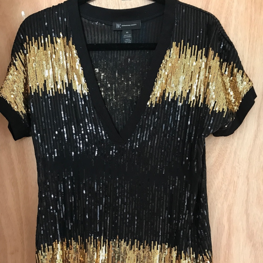 INC black & gold sequin tunic