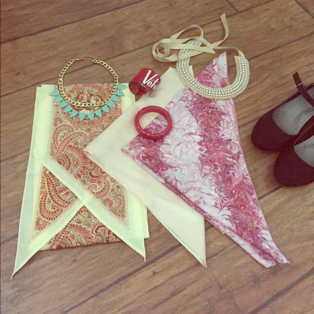 Vintage scarves pink cream red 3 various sizes