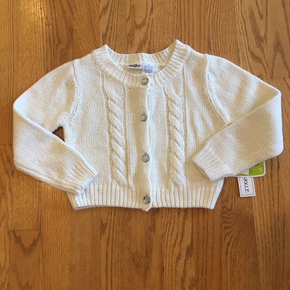 Kids R Us Cream Sparkle Buttoned Sweater, 4T