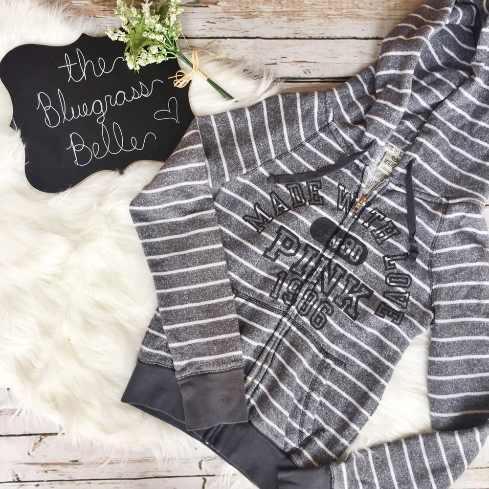 Victoria Secret PINK Zipper Hoodie Grey and White