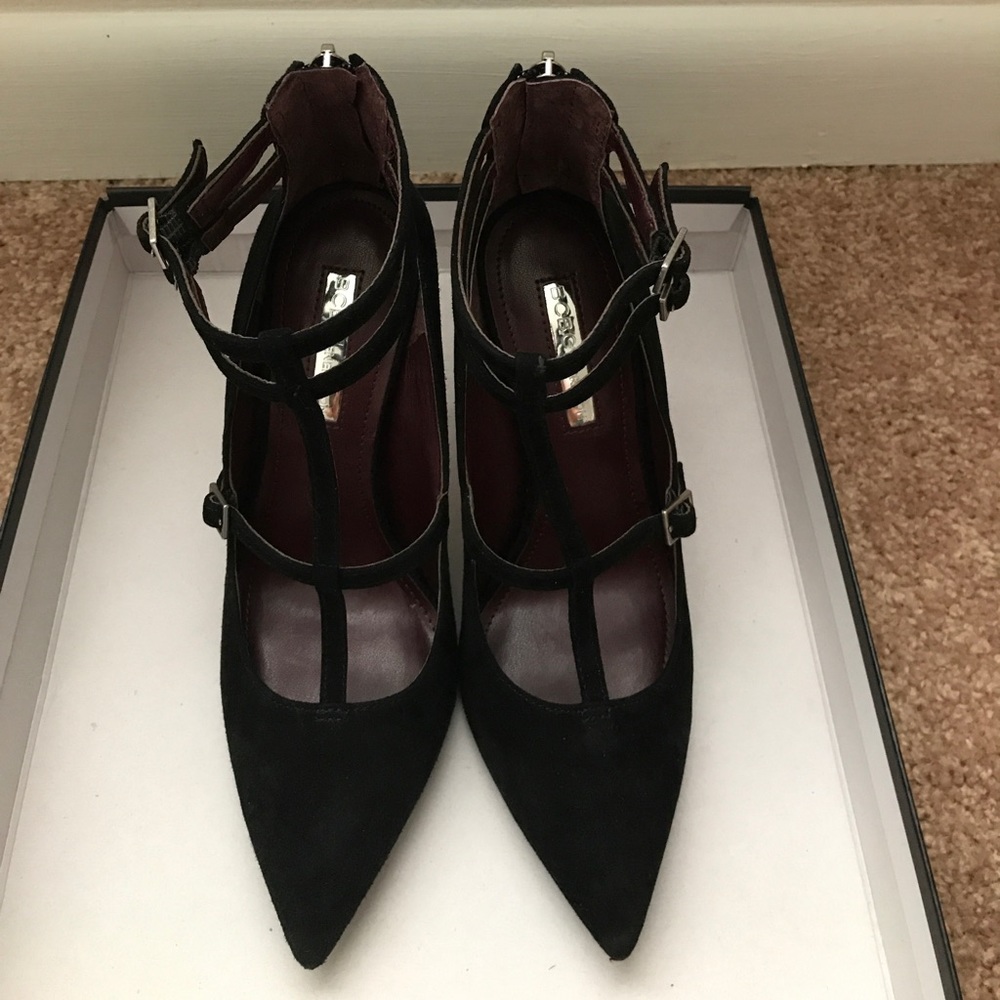 BCBG black suede pumps