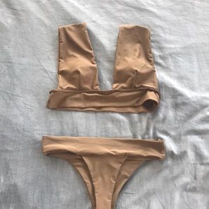 Olive/tan Plunge swimsuit