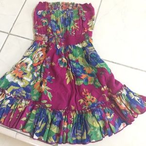 Pink floral strapless dress 🌺