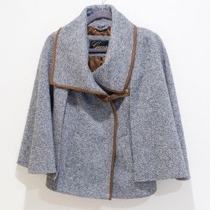 GUESS Leather Trim Tweed Cape