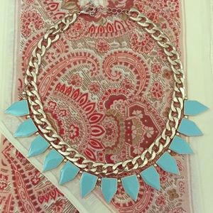 Vintage look powder blue gold mid choker necklace