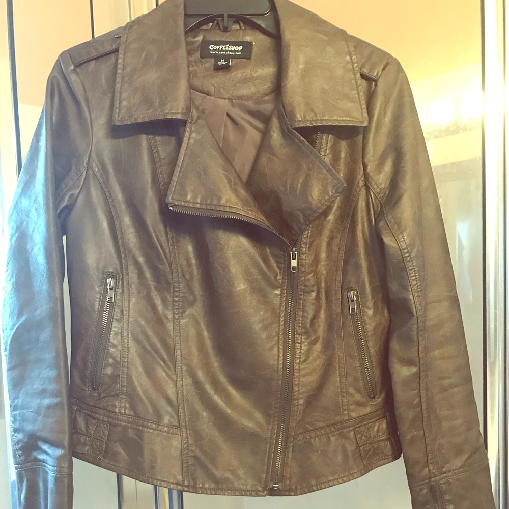 Stitch fix Coffee shop faux leather jacket EUC