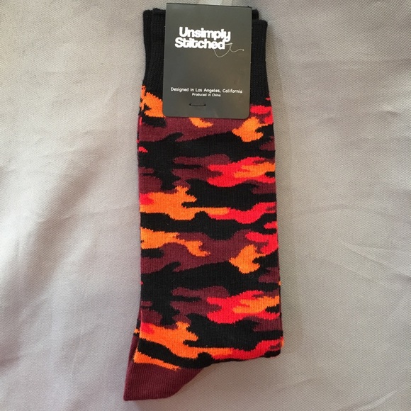 Unsimply Stitched Other - NWT Unsimply Stitched Red/Orange/Black Camo Socks