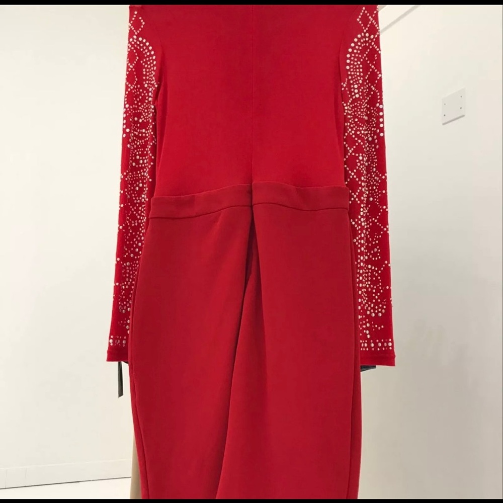 Red Studded long sleeve mini dress