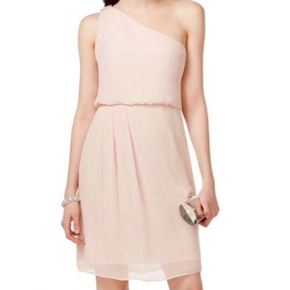 Adrianna Papell blush pink blouson dress