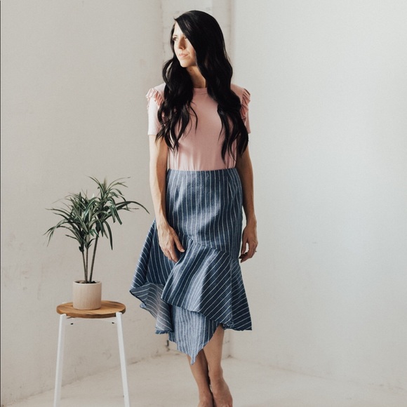 Asymmetrical striped ruffle skirt -Denim - Picture 3 of 3