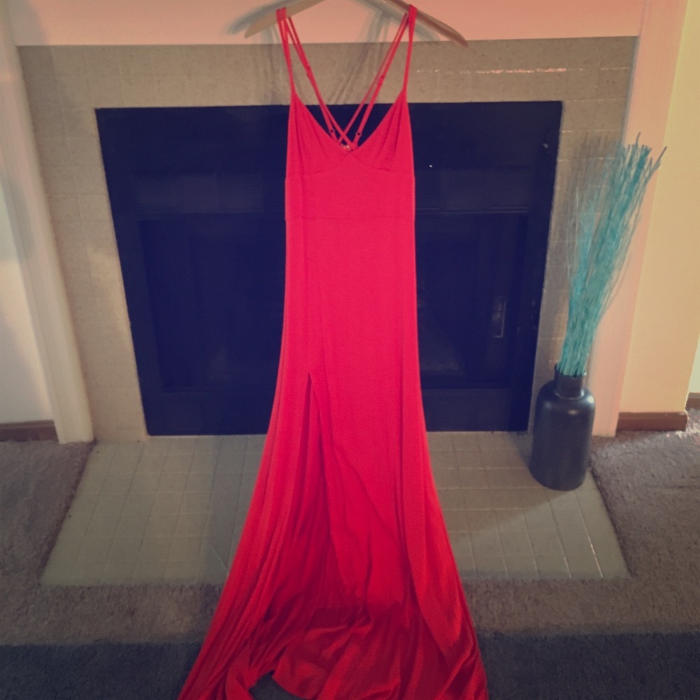 Lulu's Fitted Maxi Dress w/ Thigh High Slit