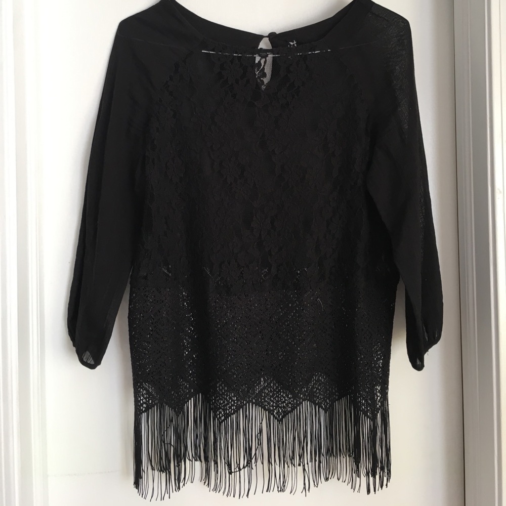 Free People Lace and Fringe Top
