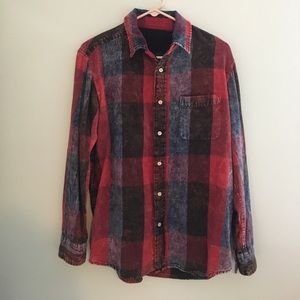 Vintage acid-wash plaid button-up